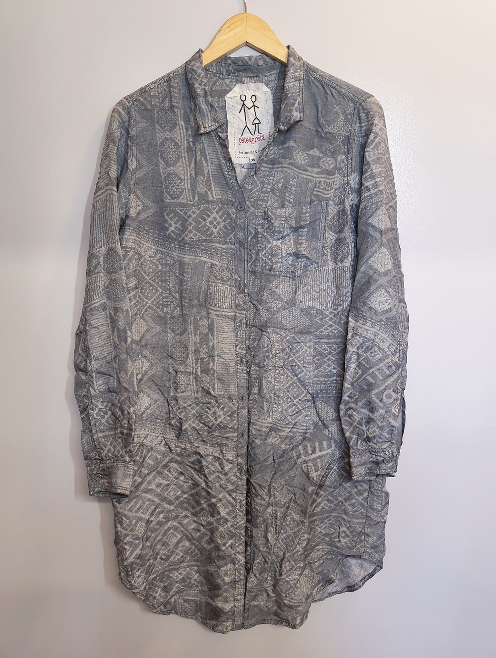 Pete & Greta Gray Satin Button Up Dress, Size XS
